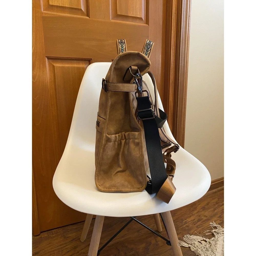 NWOT Fadeon Laptop Backpack Purse Brown Faux Leather Pockets Aztec Southwest